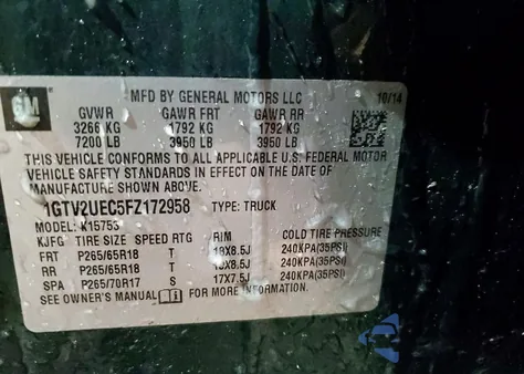 2015 GMC Sierra K1500 Sle z USA, uszkodzony, nr VIN 1GTV2UEC5FZ172958